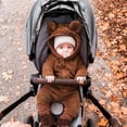 thumbnail image 2 of skpabo Newborn Baby Fleece Jumpsuit One Piece Footies Jumpsuit Bear Button Hoodies Infant Girls Boys Long Sleeve Warm Romper Outfits Brown 3-6 Months, 2 of 7