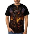 thumbnail image 3 of LAOLIUSN Men's Dragon Graphic T-Shirt, Gothic Fantasy Fire Sword Print Tee, Black, 88% Polyester 12% Spandex, Sizes S-4XL, 3 of 5