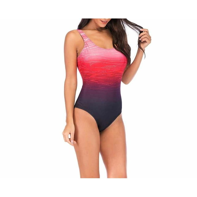 Bikini sin espalda con degradado ondulado de una pieza ROJO Adepaton FLD-4476