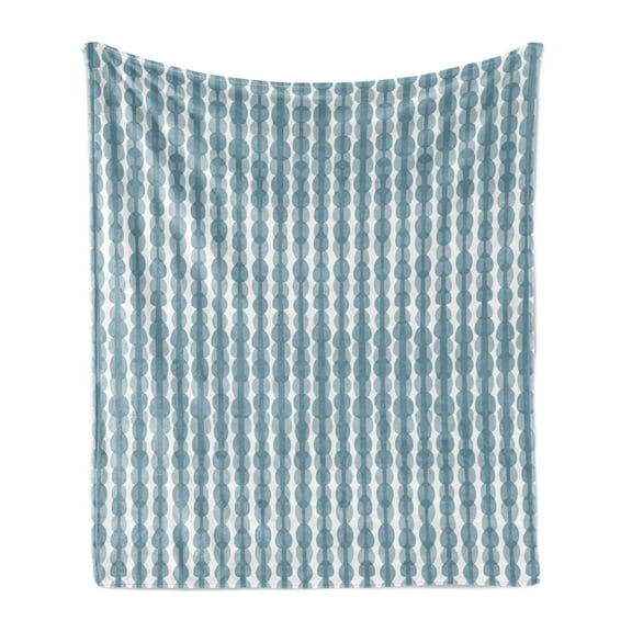 Grey Blue Soft Flannel Fleece Blanket, Sketch Style Illustration of Stripes with Oval Shapes Hand Drawn Composition, Cozy Plush for Indoor and Outdoor Use, 50" x 60", Bluegrey White, by Ambesonne