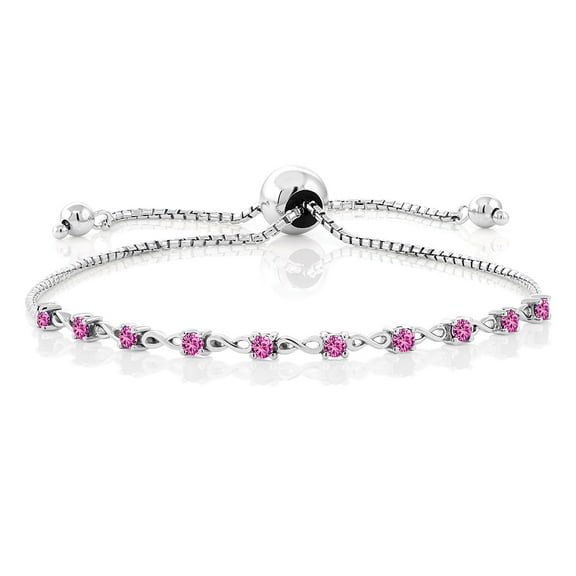 Gem Stone King 0.50 Ct Round Pink Created Sapphire 925 Sterling Silver Bracelet for Women