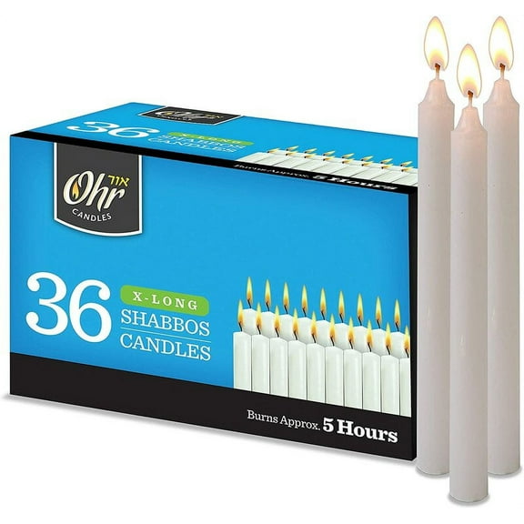 Ohr Candles Paraffin Wax Taper Candle, Unscented, White, 36 Count