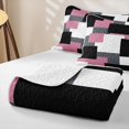 thumbnail image 4 of Castle Fairy Retro Offset Rectangle Block Twin Quilt Set 2 Pieces,Geometric Abstract Mosaic Twin Coverlet Set,Dusty Pink Gray Black,1 Bedspread and 1 Pillowcase, 4 of 7