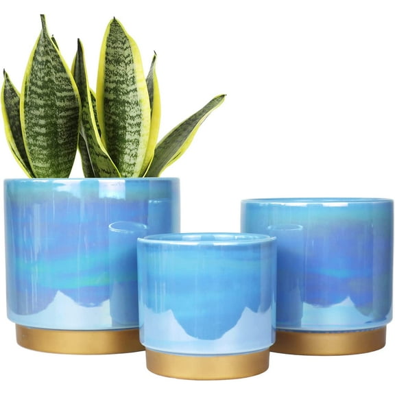 Ceramic Pots for Plants, Rainbow Pearl Glaze Planter with Drainage Hole, 6.0 inch 5.0 Inch 4.0 Inch. Indoor-Outdoor Large Round Succulent Orchid Flower Pot