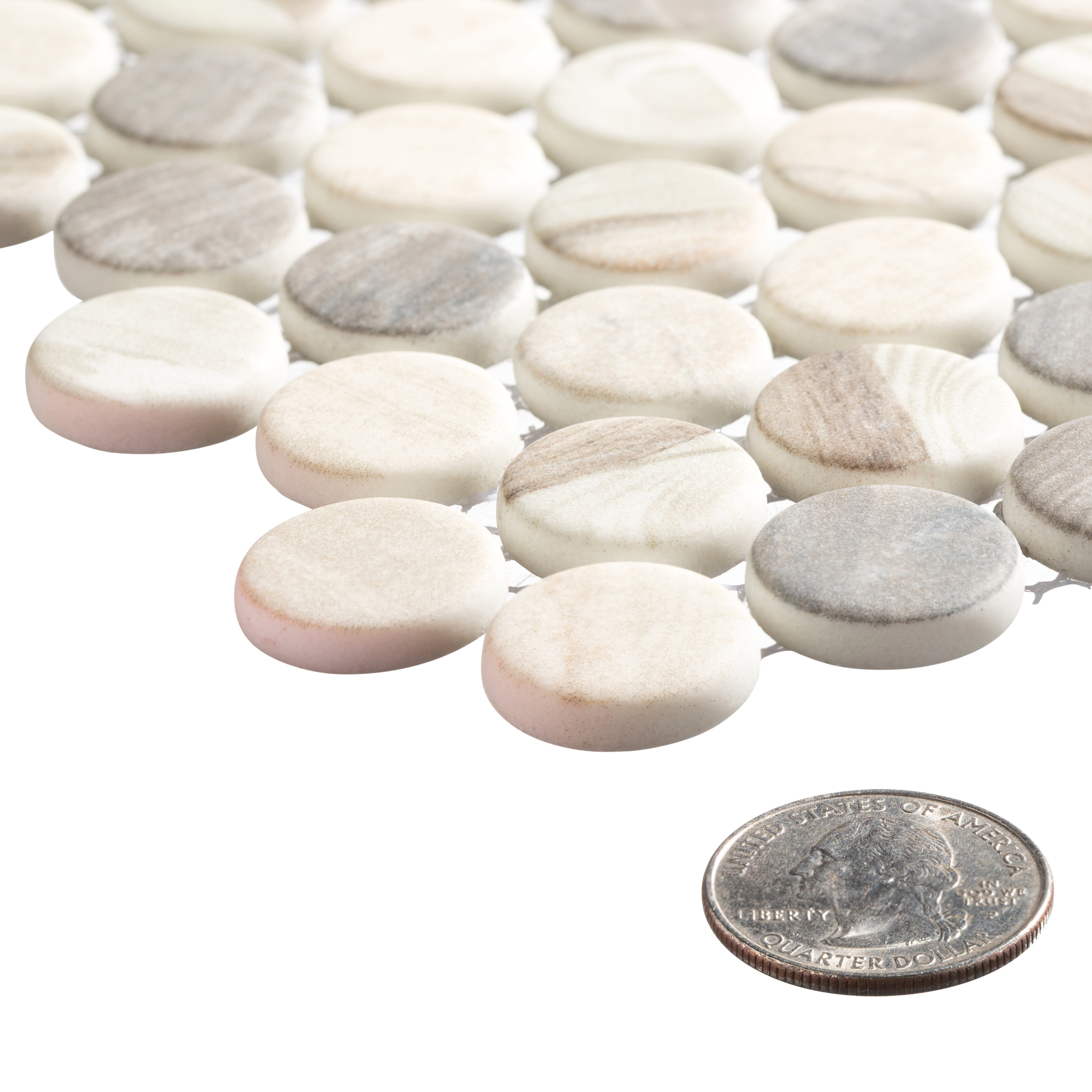 Dexo Noel Brwon 1-in. Penny Round Matte Glass Mosaic Wall & Floor Tile