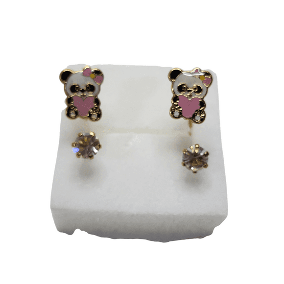 ARETES DE OSO CORAZON ROSA DE ORO LAMINADO