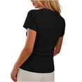 thumbnail image 6 of ClodeEU Women's Square Neck Henley Button Short Sleeve T-Shirt,Slim Fit Solid Color Casual Summer Top Black,Women's Plus XXL, 6 of 6