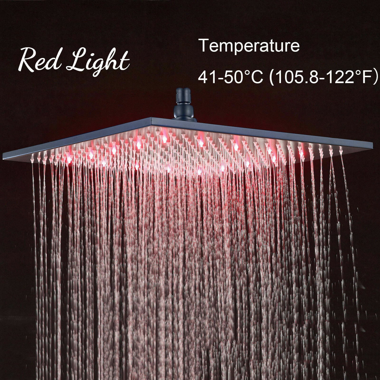 LED Black Square 16 Inch Rain Shower Head High Pressure Top Sprayer Solid Brass