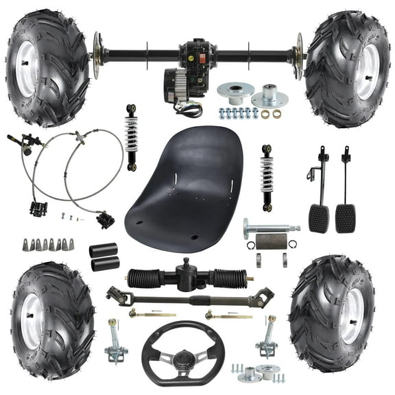 Complete 40" Rear Axle Kit & 7" Wheels & 48V 1000W Motor Differential Kit & Go Cart Seat & Steering Assembly Shock Kit For DIY Electric Vehicles Go Kart Drift Trike ATV Quad Golf Cart Buggy