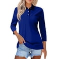thumbnail image 2 of Women's Solid Color Polo Shirts 3/4 Sleeve Button Down Collared Shirts Business Casual Work Tops Athletic Tennis Golf Shirt 3 Buttons Spring & Autumn Work Basic Blouse Blue L, 2 of 6