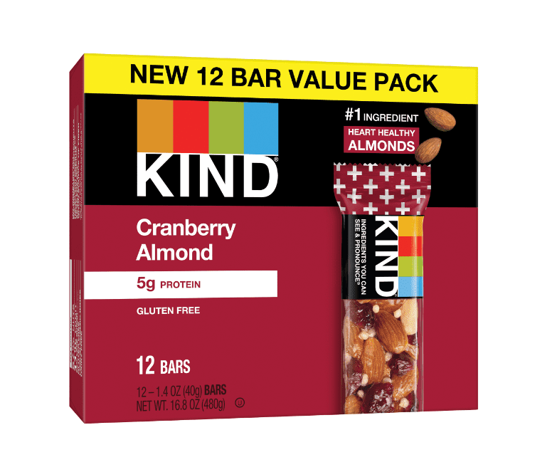 KIND Bars, Cranberry Almond, Gluten free, 1.4 oz, 12 Snack Bars