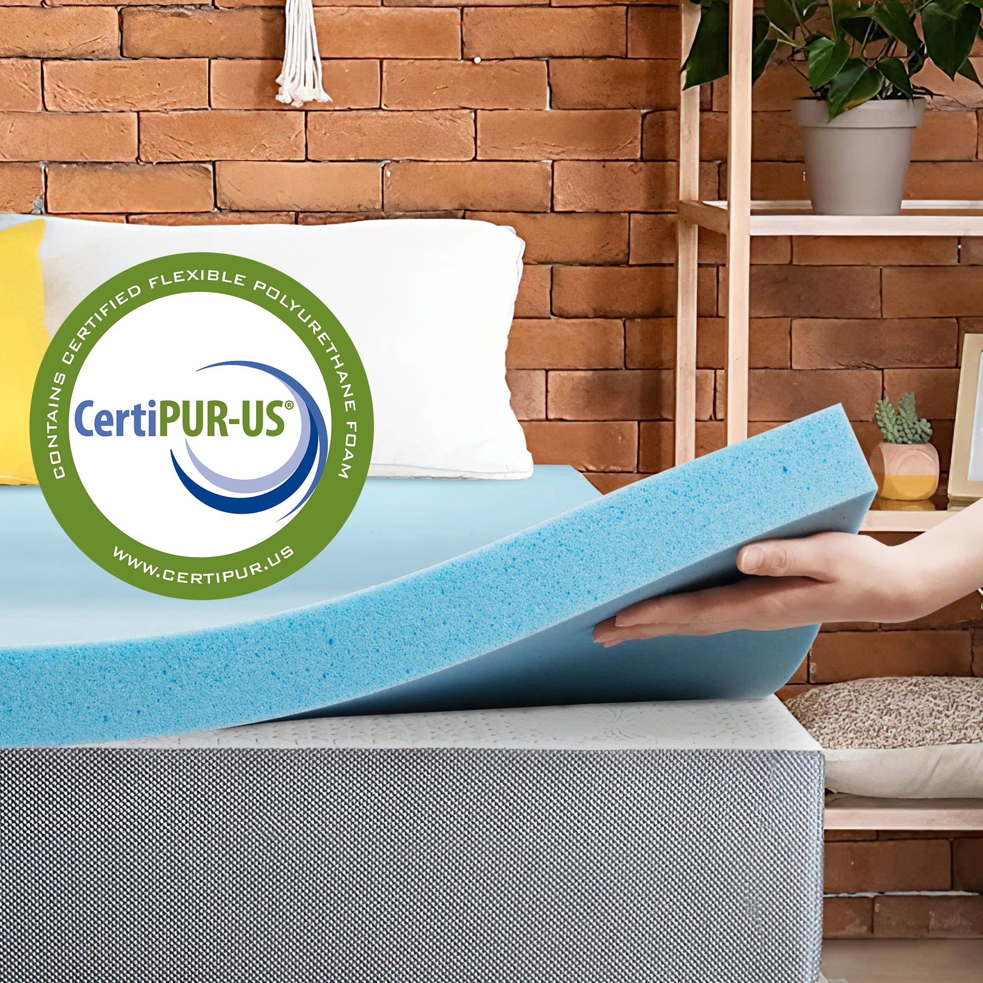 Continental Sleep, 3" Gel Memory Foam Mattress Topper, Queen, Blue