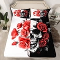 thumbnail image 2 of Manfei Gothic Skull Twin Sheet Sets,Romantic Rose Flowers Twin Fitted Sheet,Red White Black Flat Sheet For Girls Boys,Ultra Soft Home Decor,3pcs, 2 of 7