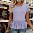 thumbnail image 2 of YUGYXL Women's Short Sleeve Peplum Top Ruffled Hem Crew Neck Casual Cute Summer Blouse Solid Color Loose Fashion Tunics Purple XXL, 2 of 9