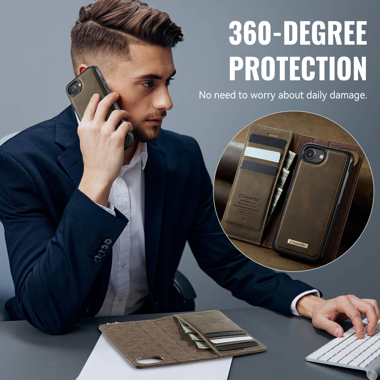 Magnetic 2 in 1 Magsafe Detachable Wallet Case for iPhone 16e with Card Holder Women Men, Retro PU Leather【RFID Blocking】Kickstand Shockproof Cover