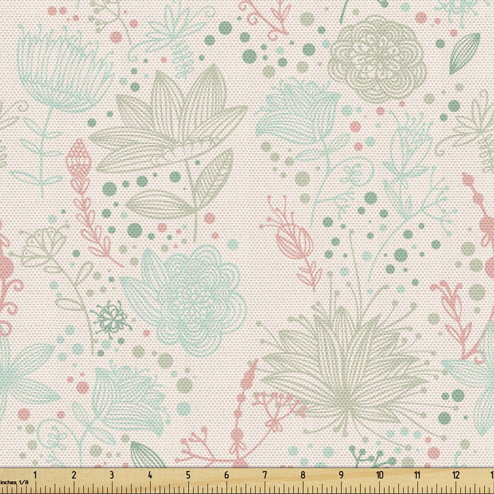 Floral Upholstery Fabric by the Yard, Vintage Soft Greenery Dotted