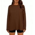 thumbnail image 3 of yillto Women's Oversized Long Sleeve Shirts Round Neck Solid Color Casual Tee Basic Workout Tops, 3 of 6