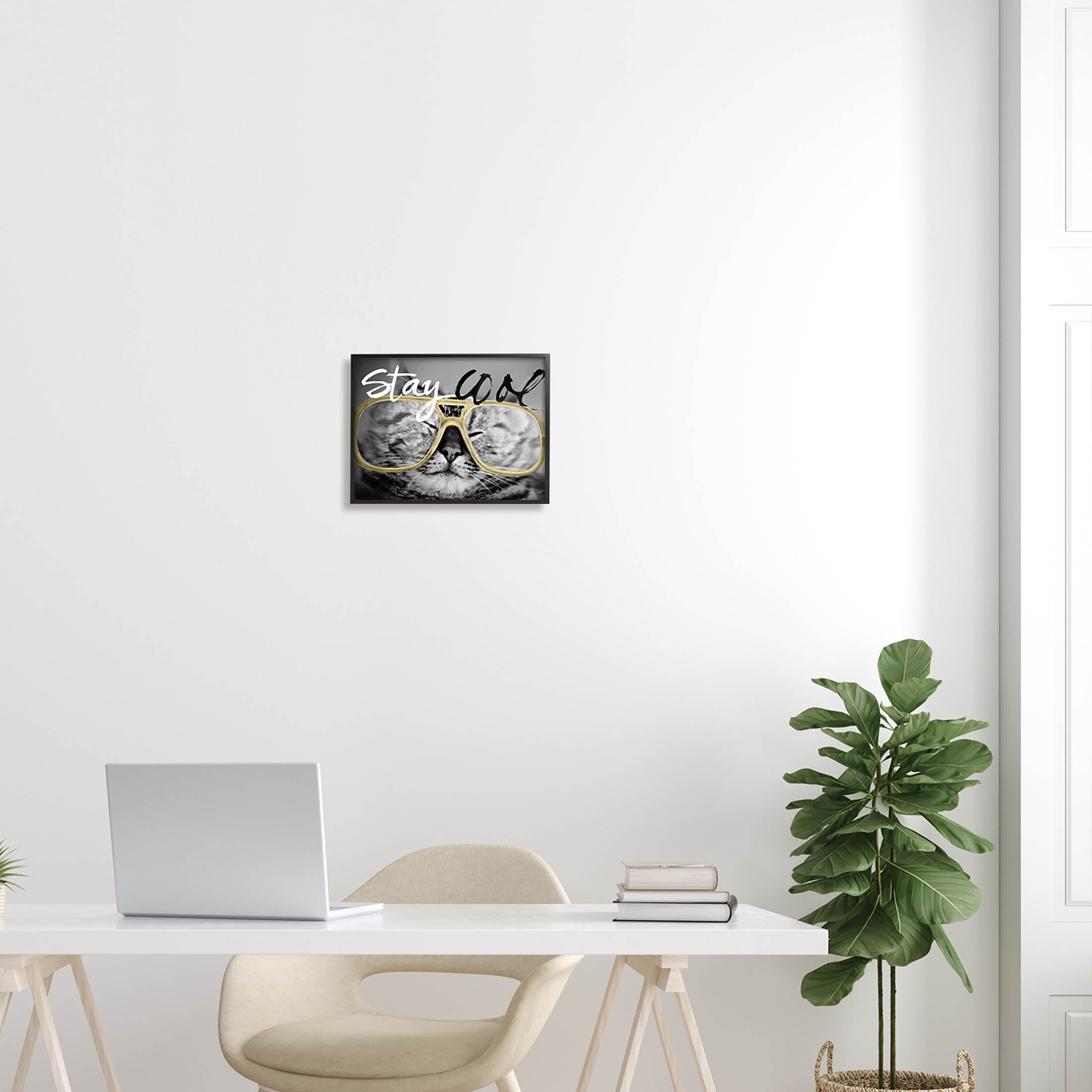 Stupell Industries Stay Cool Cat Glasses Graphic Art Black Framed Art Print Wall Art, Design by Sundance Group
