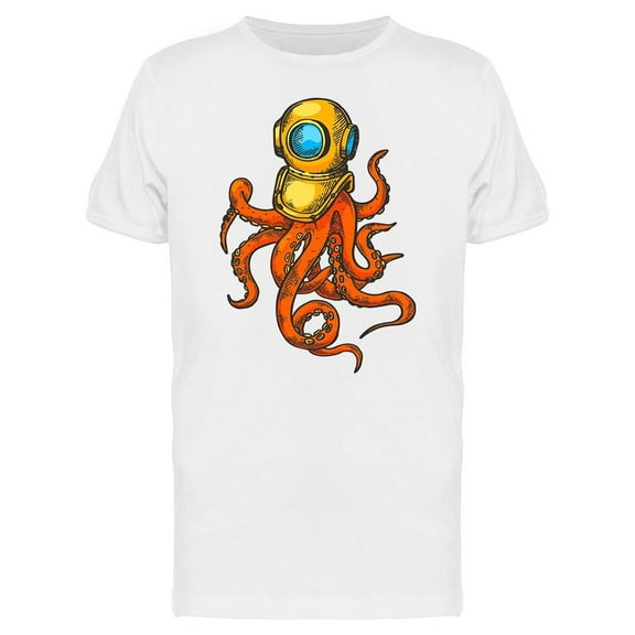 Octopus With Retro Diver Helmet T-Shirt Men -Image by Shutterstock, Male 3X-Large