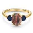 thumbnail image 3 of Gem Stone King 18K Yellow Gold Plated Silver Red Tiger Eye and Blue Sapphire Engagement Ring for Women | 2.20 Cttw | Oval 9X7MM | Gemstone Birthstone | Size 8, 3 of 6