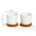 thumbnail image 4 of K-Cliffs 3.5 inch White Oval Ceramic Succulent Plant Pot With Bamboo Tray, Set of 2, 4 of 5