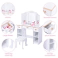 thumbnail image 2 of AKDSteel Little Girls Vanity Table & Stool with Tri-Fold Mirror**, Kids Makeup Vanity with Drawer & Open Shelves for Ages 3-9, 2 of 6