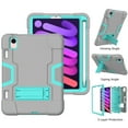 thumbnail image 4 of Case for iPad Mini 6, Kickstand Shockproof Kids Proof Case Heavy Duty High Impact Resistant Hybrid Three Layer Rugged Defender Full Body Protection Case, Gray+Mint, 4 of 7