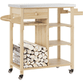 thumbnail image 2 of Outdoor Grill Cart with Stainless Steel Top – Solid Wood BBQ Prep Table, 2 Locking Wheels & Storage Drawer, Portable Kitchen Island for Patio, Backyard, Garden, Camping, 2 of 2