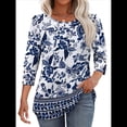thumbnail image 2 of Blusas Elegantes e Informales con Mangas 3/4 y Botones para Mujer, Ideales para Vacaciones de Verano en la Playa. Azul L, 2 of 6