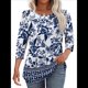 thumbnail image 2 of Blusas Elegantes e Informales con Mangas 3/4 y Botones para Mujer, Ideales para Vacaciones de Verano en la Playa. Azul L, 2 of 6