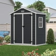 thumbnail image 2 of 6FT Resin Shed, Outdoor Storage Shed with Floor & Window, Large Patio Plastic Tool Shed for Garden Yard, Lockable Bike Shed with Padlock, as Pet Home Trash Can Storage, 2 of 9