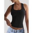 thumbnail image 4 of Womens Ribbed Square Neck Tank Tops Basic Backless Sleeveless Summer Camisole 2025 Black S, 4 of 8