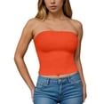 thumbnail image 2 of idosla Womens Tube Top Summer Going Out Tops Strapless Y2K Bandeau Spring Fitted Shirts Beach Vacation Clothes (Orange, L), 2 of 6