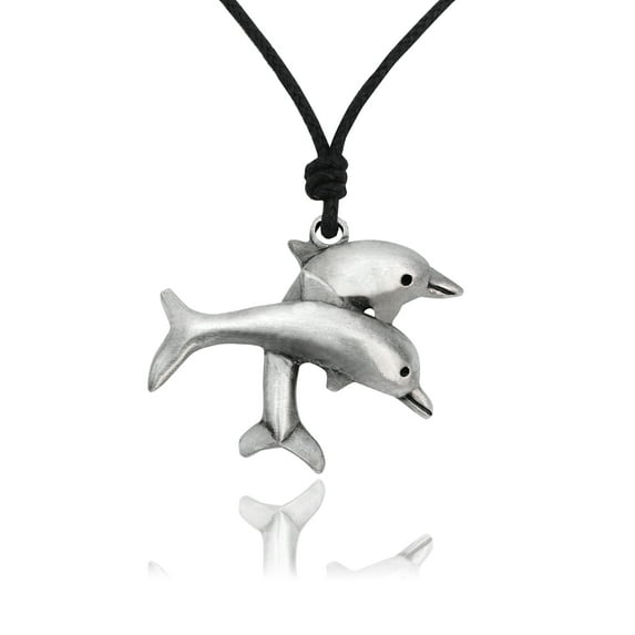 New Dolphin Couple Friends Silver Pewter Charm Necklace Pendant Jewelry With Cotton Cord