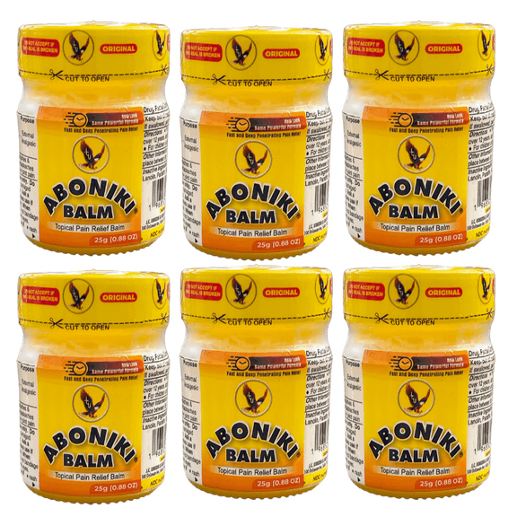 Aboniki Balm (6 Plastic Jars) | Analgesic Pain Relief Balm with Natural Ingredients - Menthol, Eucalyptus, and Camphor for Soreness in Muscle & Joints