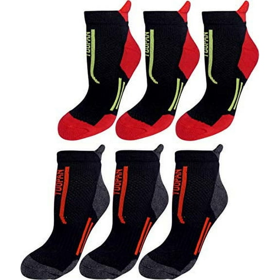 Super Duper Thick Extra Cushiony Athletic Running/Jogging Ankle Socks. Maximum Performance Sports Tabbed Socks With Arch Support & Heel Pocket for Men and Women. 6 Pack with Red. One Size