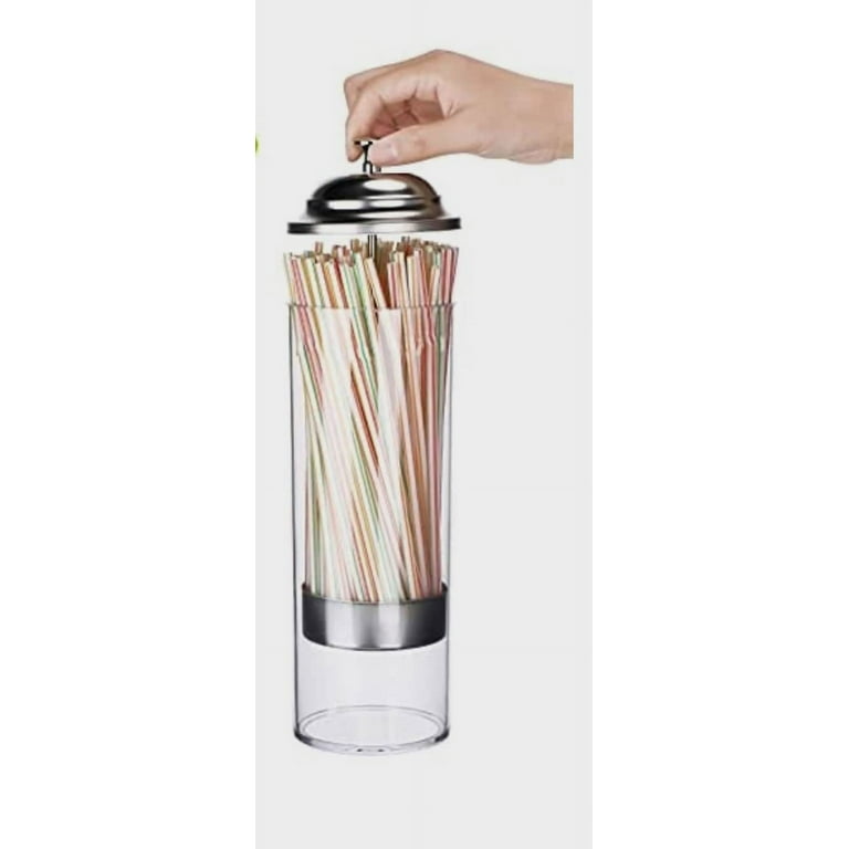 Palais Essentials Straw Dispenser for Pencils with Stainless Steel Lid Clear Acrylic Straw Holder 100 Striped Plastic Straws, Large