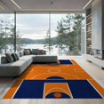 thumbnail image 2 of ODIKA 8'x10' Washable Area Rug Non-Slip Chair-Friendly Mat Round Basketball Hoop Striped Borders Blanket Football Bold Center for Dining Room, Large Office, Lounge, 2 of 7