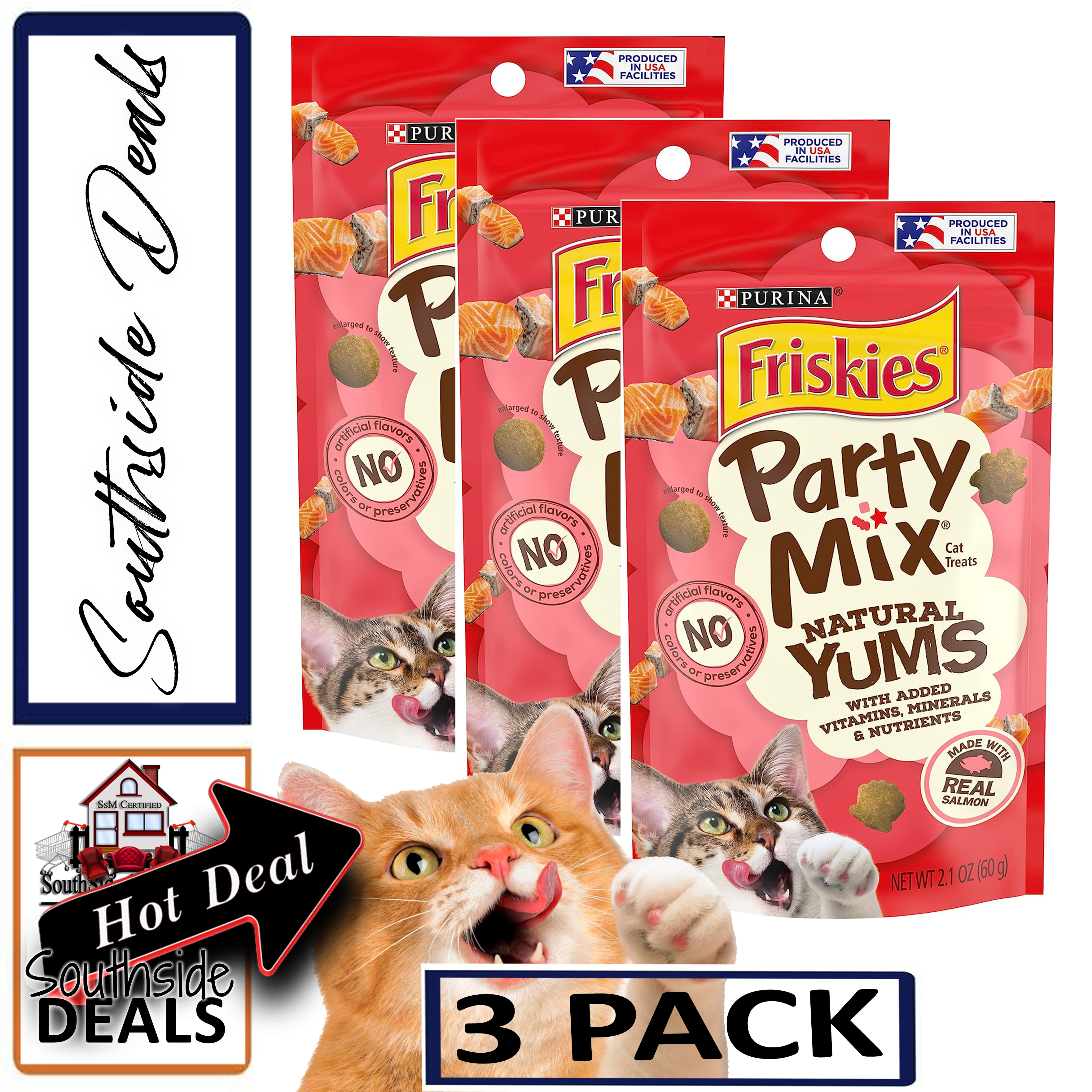 Friskies (3 Pack) Cat Treats, Party Mix Natural Yums With Real Salmon