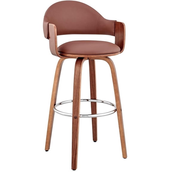 Maklaine 26" Modern Faux Leather/Plywood Counter Stool in Brown/Walnut