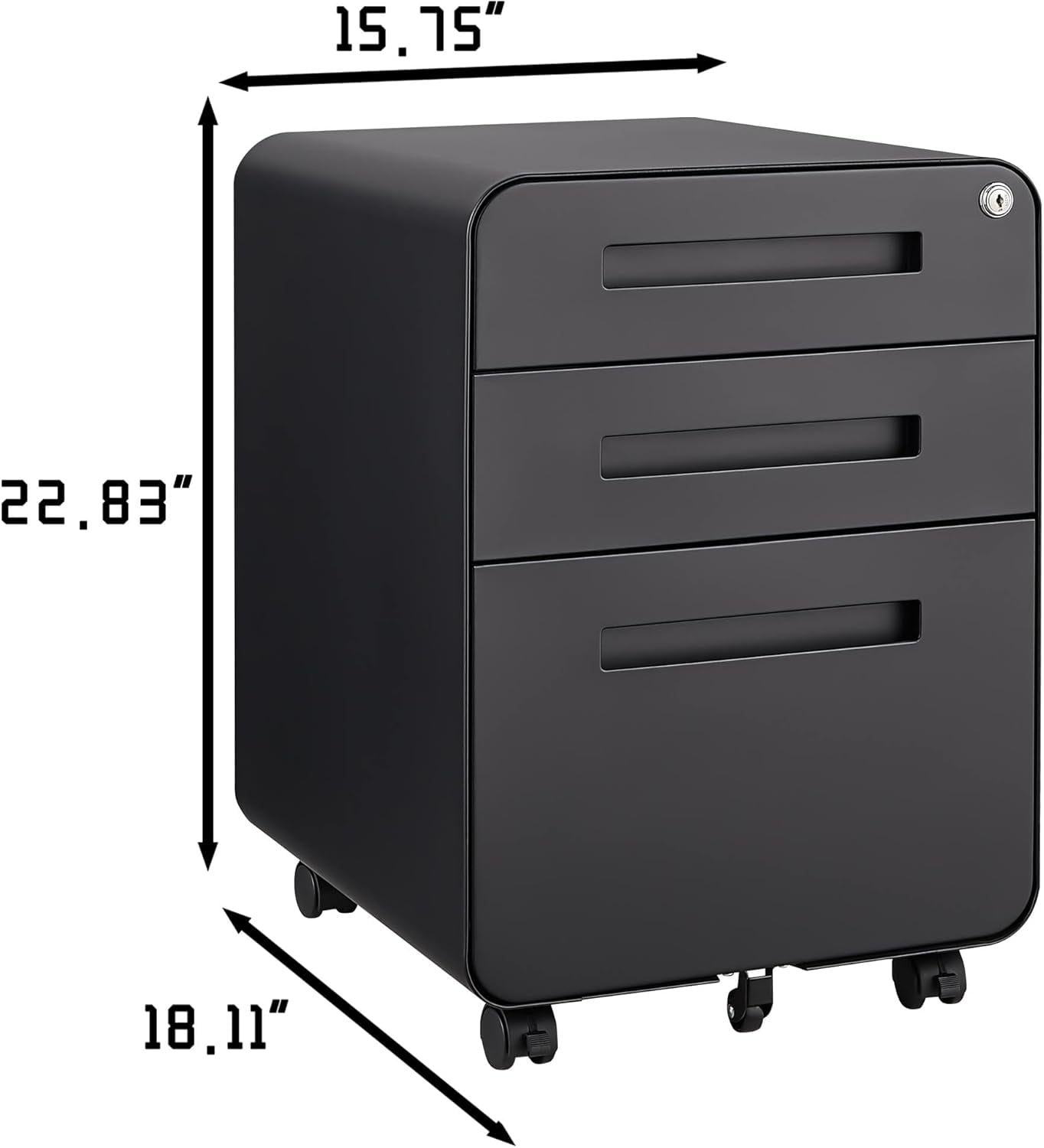 3-Drawer Mobile File Cabinet with Lock, Under-Desk Steel Rolling Cabinet for A4, Letter & Legal Files, 5-Wheel Anti-Tilt, Fully Assembled, Home Office, Black