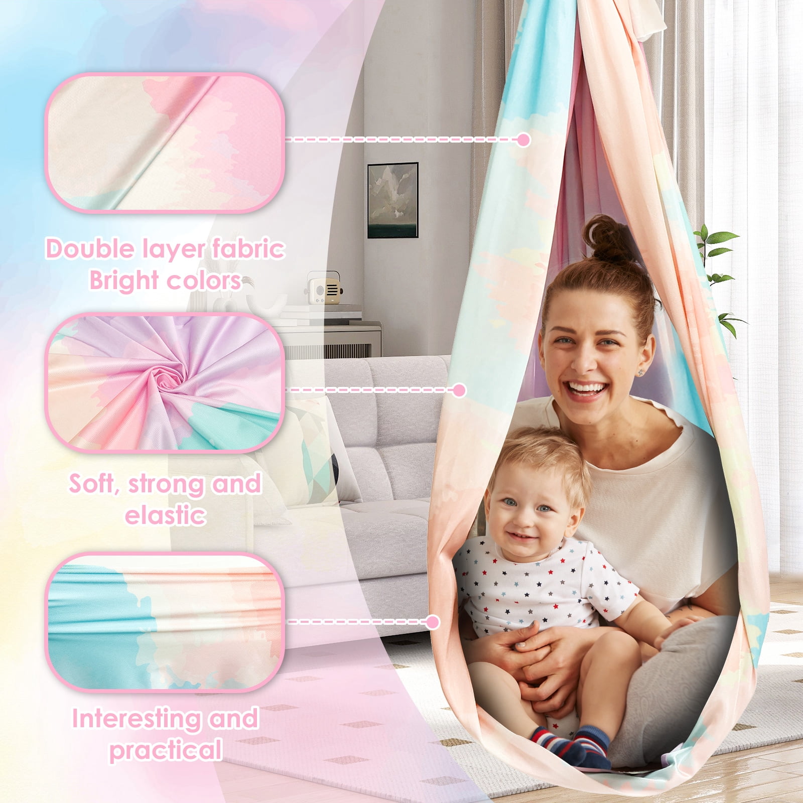 Sensory Swing Comfortable Kids Sensory Hammock Holds up to 200 lbs Indoor Cuddle Swing with 360° Swivel Hardware for Children Adults Indoor Outdoor
