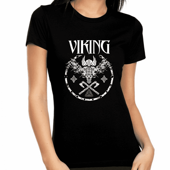 Viking Shirts for Women - Norse Mythology Odin Valkyrie Valhalla Vikings Raven Thor Nordic Graphic Tees for Women