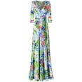 thumbnail image 1 of Bon Rosy, Women's, 3/4 Sleeve V-Neck Printed Maxi Faux Wrap Dress, Blue Light Green, S, 1 of 3