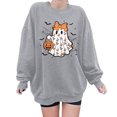 thumbnail image 2 of Womens Oversized Sweatshirts Vintage Halloween Ghost Bow Pumpkin Graphic Crew Neck Long Sleeve Pullover Streetwear Party Top Fall Winter Oversized Sweatshirts Grey M, 2 of 4
