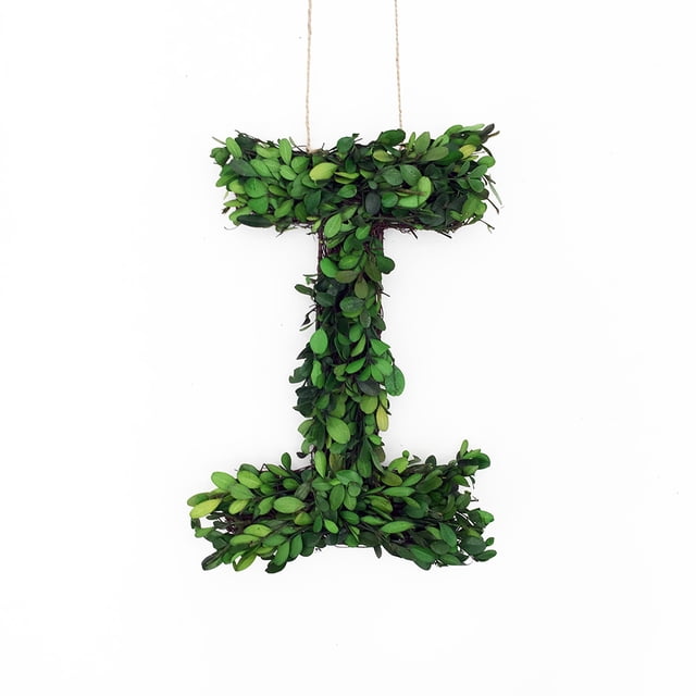 Modern Home 12" Real Preserved Boxwood Monogram Wreath Letters - I
