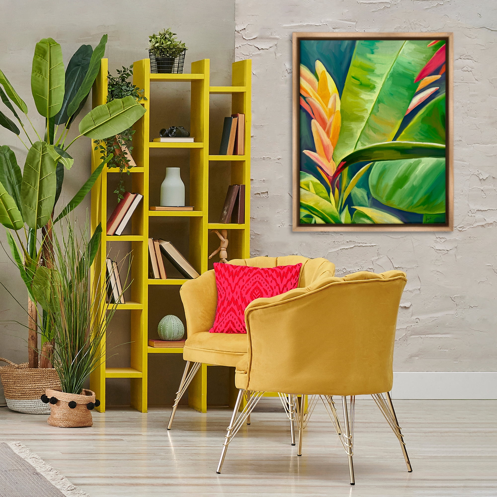 Stupell Industries Bright Tropics Greenery Botanical & Floral Painting Brown Floater Framed Art Print Wall Art, 25 x 31