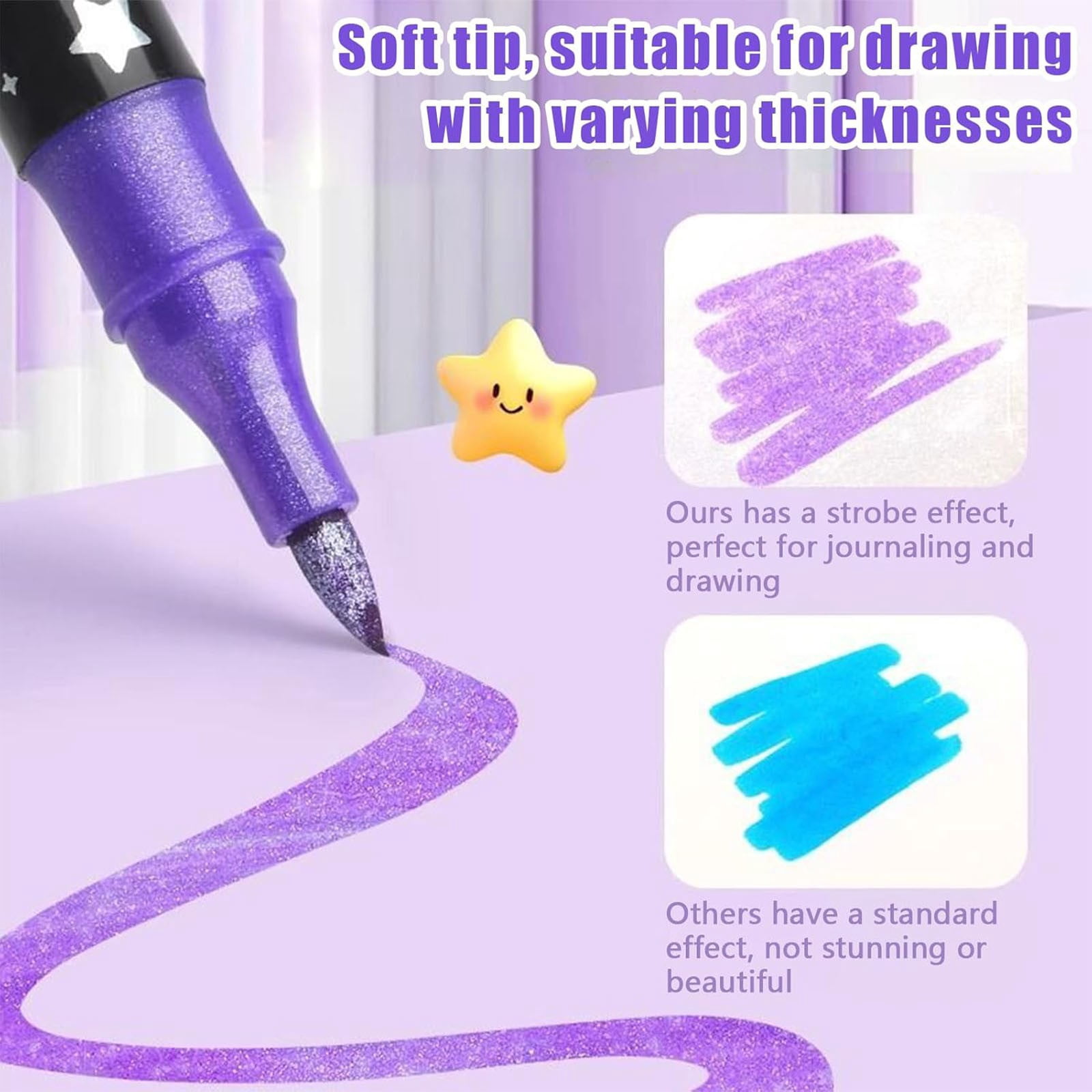 ZOURIH Glitter Gel Pens,24 Pack Glitter Pen with Case for Adults Coloring Books,Artist Colored Gel Markers for Drawing Scraobooking Writing Doodling,24 Colors
