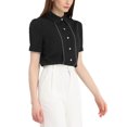 thumbnail image 4 of INSPIRE CHIC Button Down Shirt for Women's Collared Contrast Trim Puff Short Sleeve Blouse, 4 of 5