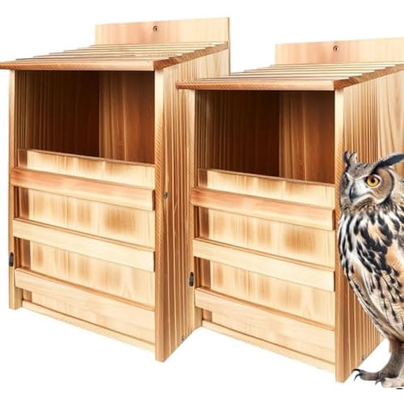 2 Pack Rectangle Owl Houses, Bird Houses for Outside, Wooden Owl Nest Box Large Opening Screech Outdoor Bird's Box, for Wildlife Screech, Barred, Great Horned, Barn Owls, Assembly Required